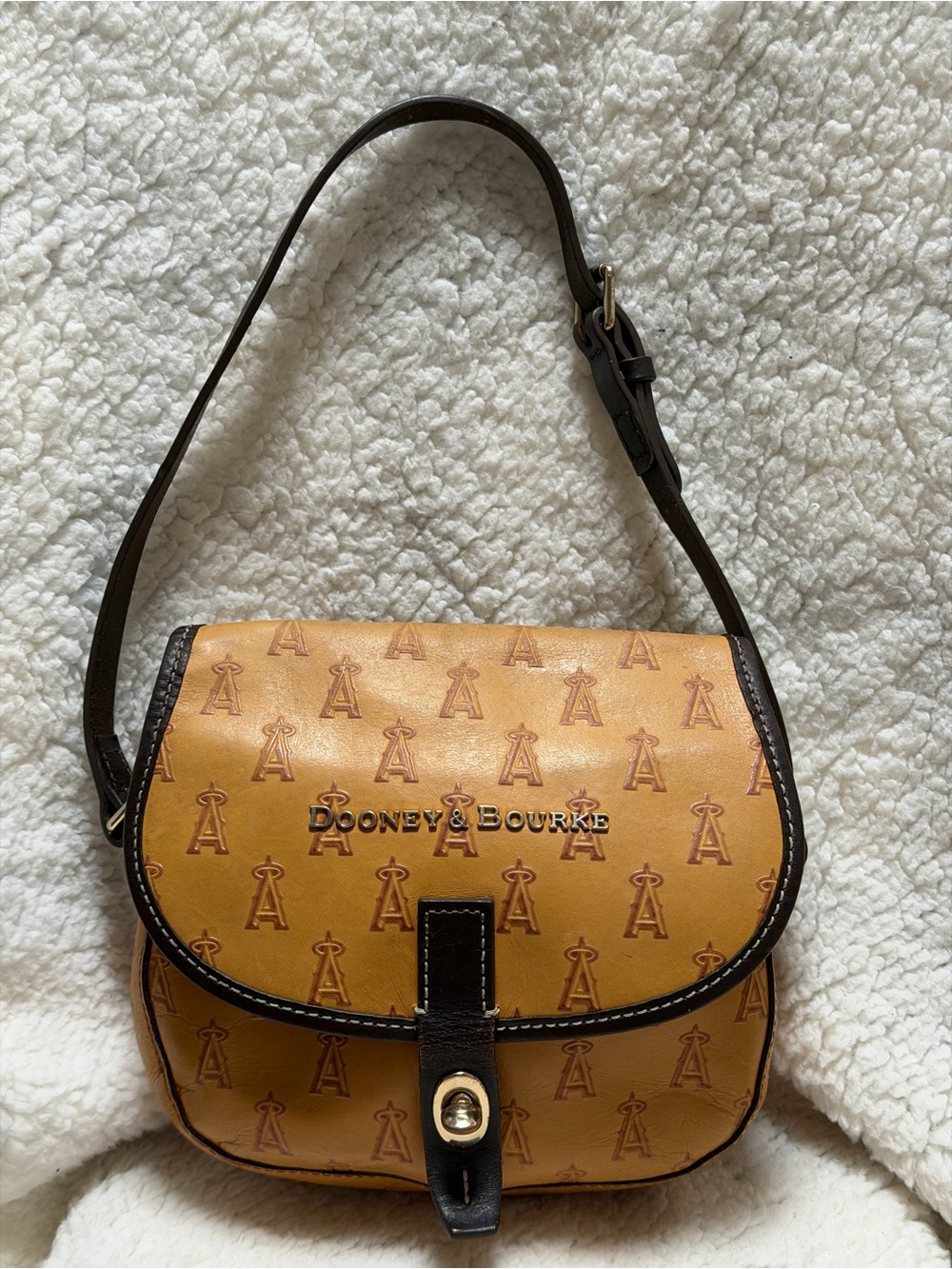 Dooney & Bourke Los Angeles Angels MLB Monogram Leather Saddle Bag Yellow/Brown